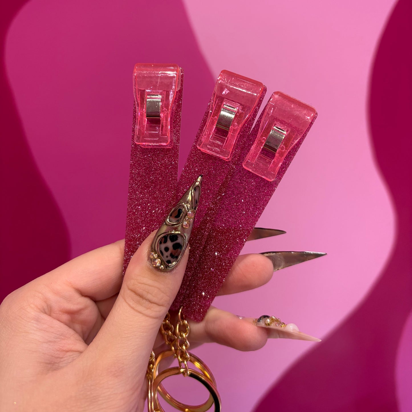 Pink Sparkle Credit Card Grabber Keychain